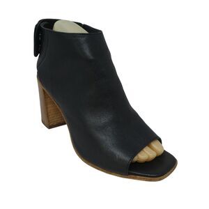 Mimosa Black Leather Peep Toe Block Heel Ankle Boots Booties
